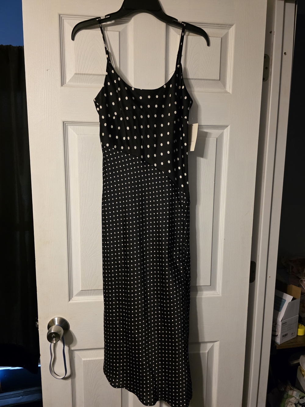 Women's Black Polka Dot Maxi Slip Dress